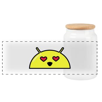 Love Alien Face Emoticon - Panoramic Cookie Jar with Wooden Lid - white - Front