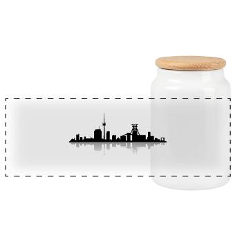 Skyline Essen - Panorama Keksdose mit Holzdeckel - Weiß - Vorne