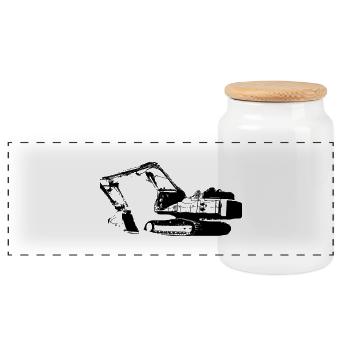 Excavator - Panoramic Cookie Jar with Wooden Lid - white - Front