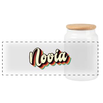 Novia Girlfriend Engagement Bridal Shower Wedding - Panoramic Cookie Jar with Wooden Lid - white - Front