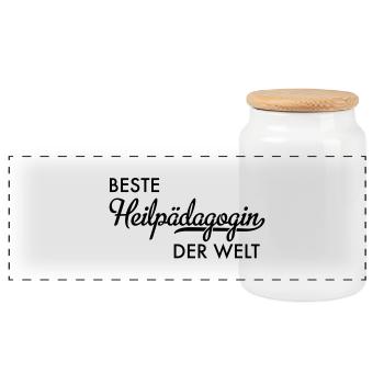 Beste Heilpädagogin der Welt - Panorama Keksdose mit Holzdeckel - Weiß - Vorne
