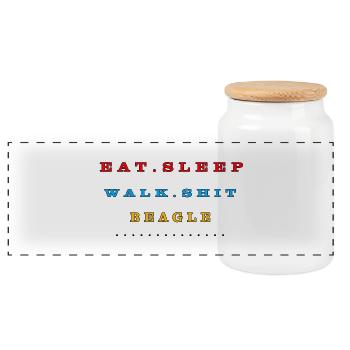Eat, Sleep, Walk, Shit, Beagle - Panoramic Cookie Jar with Wooden Lid - white - Front