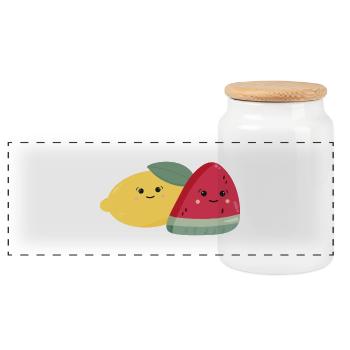 Kawaii Zitrone & Melone - Panorama Keksdose mit Holzdeckel - Weiß - Vorne