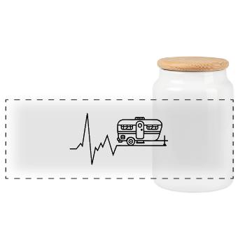 Vacances en camping en caravane - Boîte à biscuits avec couvercle en bois - blanc - Devant