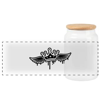 Crown Wings - Panoramic Cookie Jar with Wooden Lid - white - Front