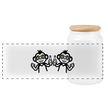 Monkeys Drinking Team Beer - Panoramic Cookie Jar with Wooden Lid - white - Front