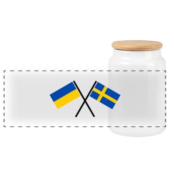 Sweden + Ukraine - Panoramic Cookie Jar with Wooden Lid - white - Front