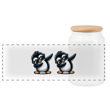 Penguin Dabbing 2 - Panoramic Cookie Jar with Wooden Lid - white - Front