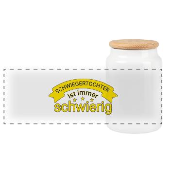 Daughter-in-law saying - Panoramic Cookie Jar with Wooden Lid - white - Front