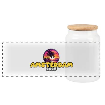 Amsterdam 2025 Palmiers Multicolores - Boîte à biscuits avec couvercle en bois - blanc - Devant