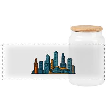 Hong Kong City Skyline - Panoramic Cookie Jar with Wooden Lid - white - Front