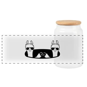 2 Lama Team Freunde Sonnenbrille Fist Pump Loch - Panorama Keksdose mit Holzdeckel - Weiß - Vorne