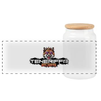 Teneriffa 2025 Party Fuchs - Panorama Keksdose mit Holzdeckel - Weiß - Vorne