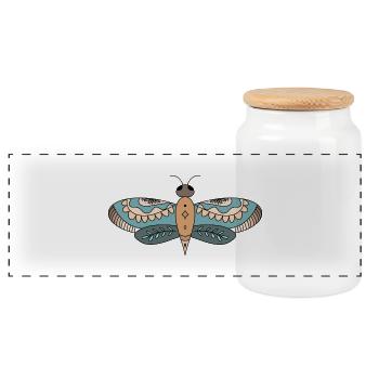 Floral Moth Mandala - Panorama Keksdose mit Holzdeckel - Weiß - Vorne