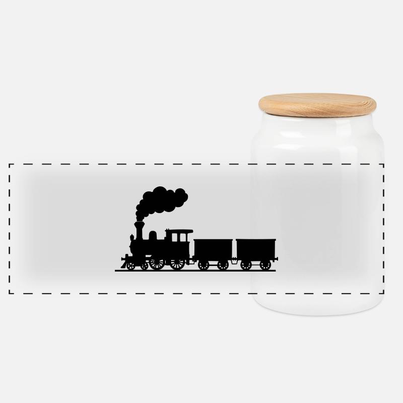 dampflokomotive - Panorama Keksdose mit Holzdeckel - Weiß