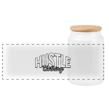 Hustle Attitude Logo Print - Panoramic Cookie Jar with Wooden Lid - white - Front