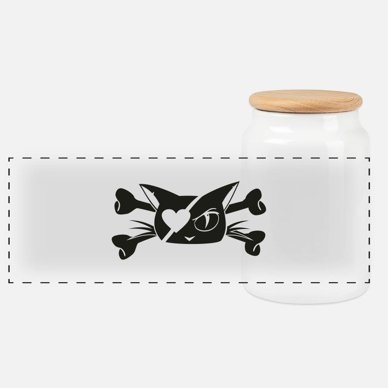 Pirate-Kitty 01 - Panorama Keksdose mit Holzdeckel - Weiß
