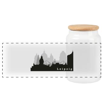 Leipzig Skyline - Panorama Keksdose mit Holzdeckel - Weiß - Vorne