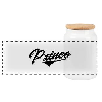 prince daddy mummy boy birth birthday gift - Panoramic Cookie Jar with Wooden Lid - white - Front