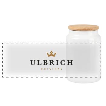 Logo original de la famille Ulbrich - Boîte à biscuits avec couvercle en bois - blanc - Devant