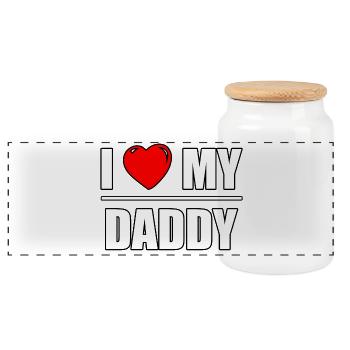Font design "I love my Daddy" - Panoramic Cookie Jar with Wooden Lid - white - Front