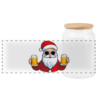 Père Noël frais avec de la bière - Boîte à biscuits avec couvercle en bois - blanc - Devant