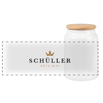 Schüller Original Familienlogo - Panorama Keksdose mit Holzdeckel - Weiß - Vorne