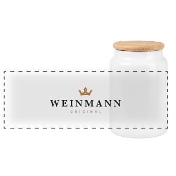 Weinmann Original Familienlogo - Panorama Keksdose mit Holzdeckel - Weiß - Vorne