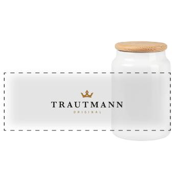Logo original de la famille Trautmann - Boîte à biscuits avec couvercle en bois - blanc - Devant