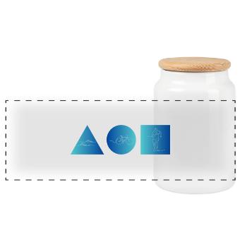 Blue Triathlon Line Motif with Three Symbols - Panoramic Cookie Jar with Wooden Lid - white - Front