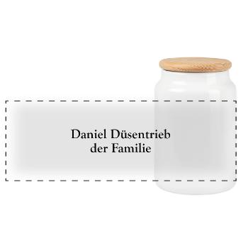 Daniel Düsentrieb der Familie - Panorama Keksdose mit Holzdeckel - Weiß - Vorne