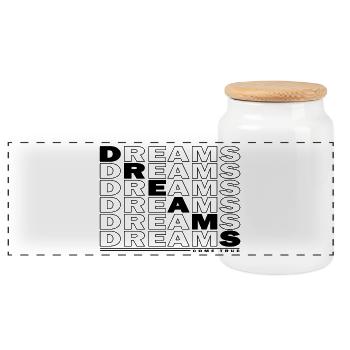 DREAMS - COME TRUE - Panorama Keksdose mit Holzdeckel - Weiß - Vorne
