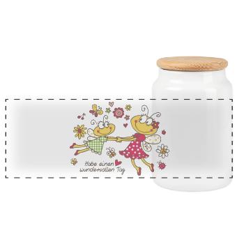 Danse des papillons - Boîte à biscuits avec couvercle en bois - blanc - Devant