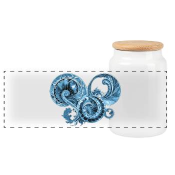 Blue Ornament - Panoramic Cookie Jar with Wooden Lid - white - Front