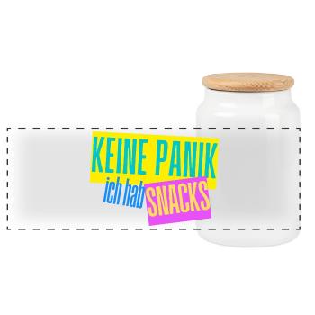 Keine Panik - ich hab Snacks - Panorama Keksdose mit Holzdeckel - Weiß - Vorne