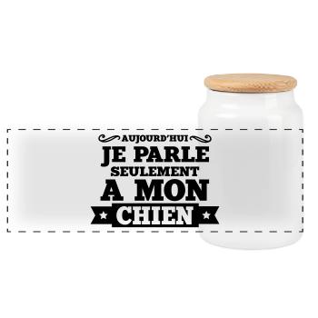 aujourd'hui je parle seulement a mon chien - Boîte à biscuits avec couvercle en bois - blanc - Devant