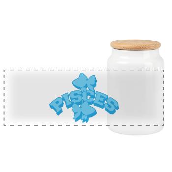Star sign Pisces / Zodiac - Panoramic Cookie Jar with Wooden Lid - white - Front