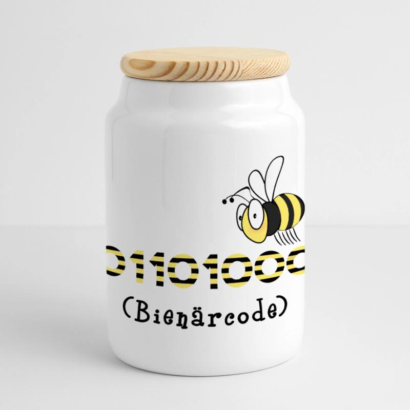 Binärcode Biene Code Informatik Geschenk Honig Panorama Keksdose mit Holzdeckel