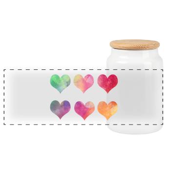 Bunte Herzen - Regenbogen Herzen Valentinstag - Panoramic Cookie Jar with Wooden Lid - white - Front