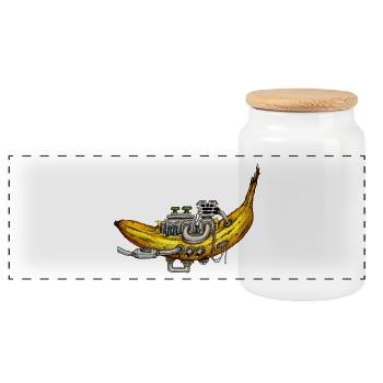 Banana with motor technique meets fruit - Panoramic Cookie Jar with Wooden Lid - white - Front