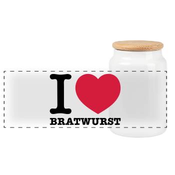 i love bratwurst - Panorama Keksdose mit Holzdeckel - Weiß - Vorne