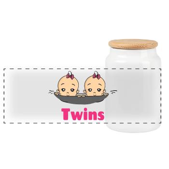 Twins Zwillinge Babys Mädchen Schwangerschaft - Panorama Keksdose mit Holzdeckel - Weiß - Vorne
