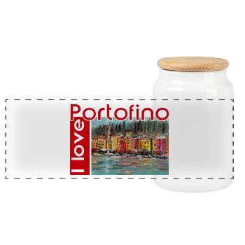 I love Portofino. Italy. - Panorama Keksdose mit Holzdeckel - Weiß - Vorne