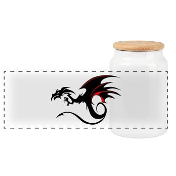 dragon tribal tattoo shape 20049 x - Panoramic Cookie Jar with Wooden Lid - white - Front