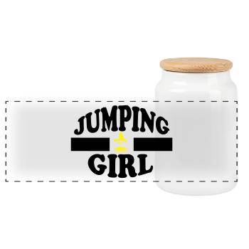 jumping trampolin girl jumpen jump Geschenk - Panorama Keksdose mit Holzdeckel - Weiß - Vorne