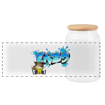 Enzo Graffiti Name - Panoramic Cookie Jar with Wooden Lid - white - Front