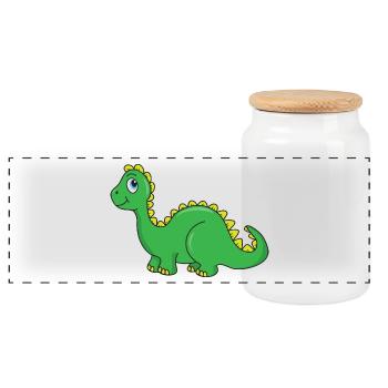 dinosaur - Panoramic Cookie Jar with Wooden Lid - white - Front