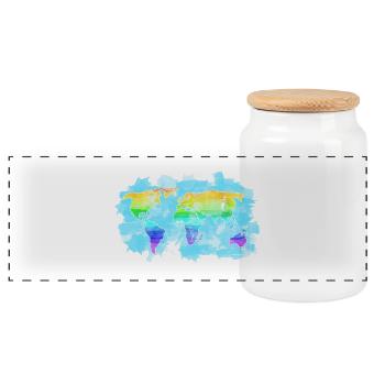 map of the world - Panoramic Cookie Jar with Wooden Lid - white - Front