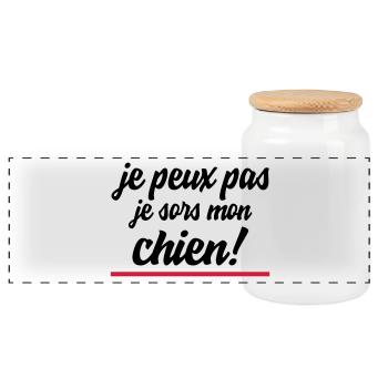 je peux pas je sors mon chien - Boîte à biscuits avec couvercle en bois - blanc - Devant
