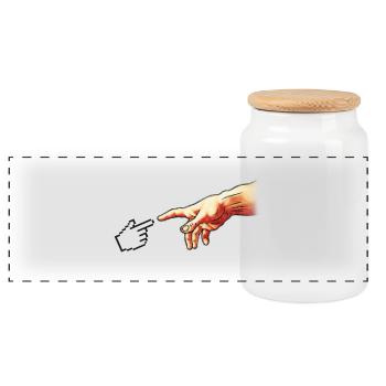 Funny 8bit Nerd & Geek Humor (Creation of Adam) - Panoramic Cookie Jar with Wooden Lid - white - Front